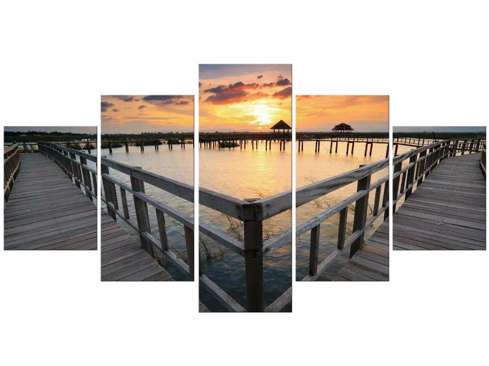 5 шт. мост закате Картина морской пейзаж настенное искусство холст картины для