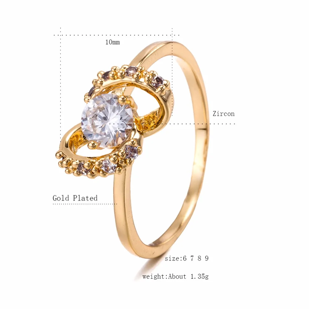 Gussiarro Hot Bottom Price Fashion Rings for Women Double Round Shape Ring Zirconia Micro Paved Yellow Gold-Color Anel | Украшения и