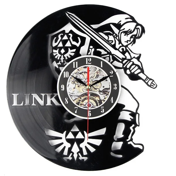 Новые художественные CD виниловые настенные часы Saat Legend of Zelda часы ручной работы черный Horloge Мураль Reloj De Pared Декор домашний дизайн - Цвет: Черный