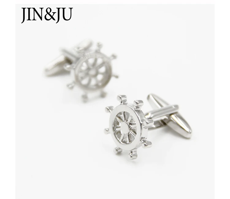 JIN& JU, Классическая распродажа, мужские ювелирные изделия, серебряные запонки в форме руля, запонки для рубашки, аксессуары, запонки с якорем для мужчин