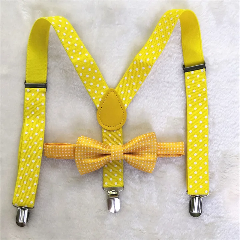 OnnPnnQ Fashion New Boys Girls 3Clips Suspenders Set Personality Yellow Dots Bow Tie Adjust Braces Kids Daily Show Accessories | Аксессуары