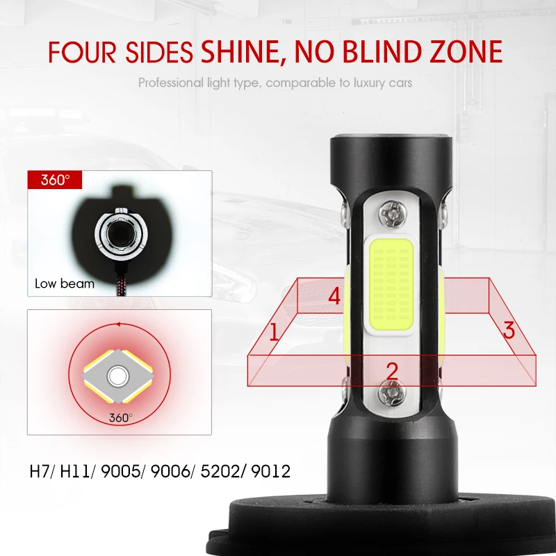 Oslamp X7 4 боковые светодиодные фары 100 Вт 10лм H4 H7 9005 9006 H11 Автомобильные лампы фар