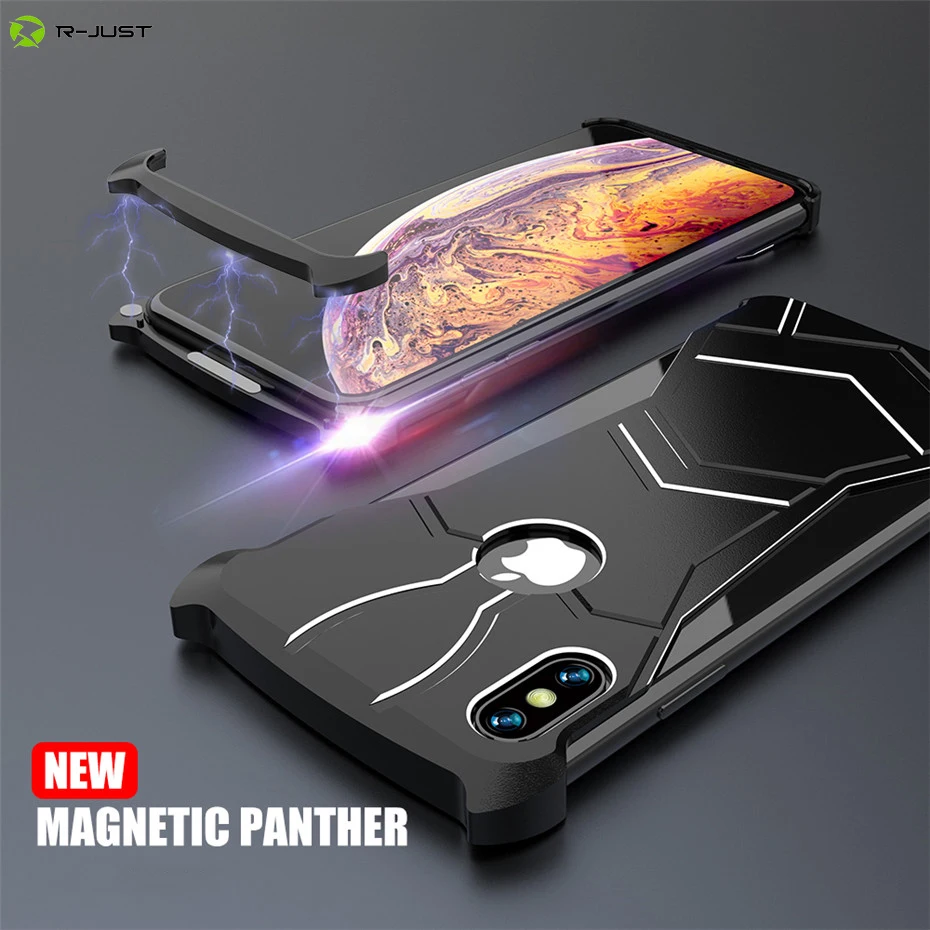 R-Just Magnetic Phone Case For iPhone Xs Max XR Ultra-Thin Magnet Metal Bumper Back Cover X 7 8 Plus Coque |