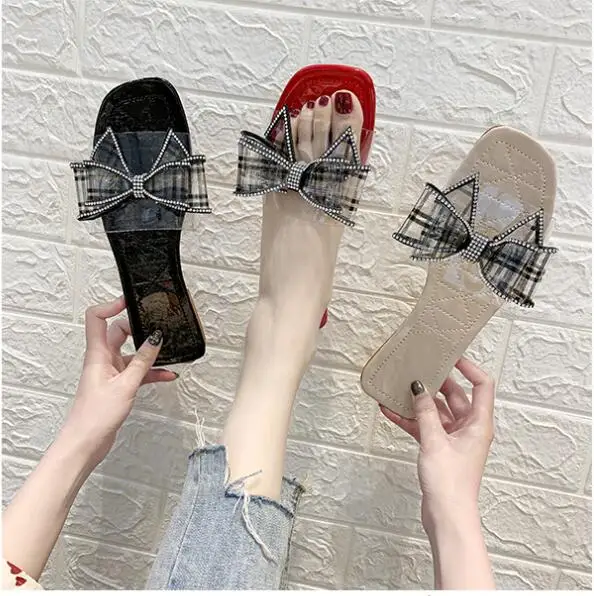 Женские босоножки без задника удобные летние домашние шлепанцы с бантиком