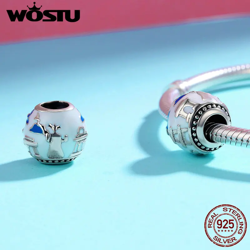 WOSTU 925 пробы Серебряные бусы для путешествий по миру Эйфелева башня подходят к оригинальным браслетам для женщин ювелирные изделия подарок CQC232