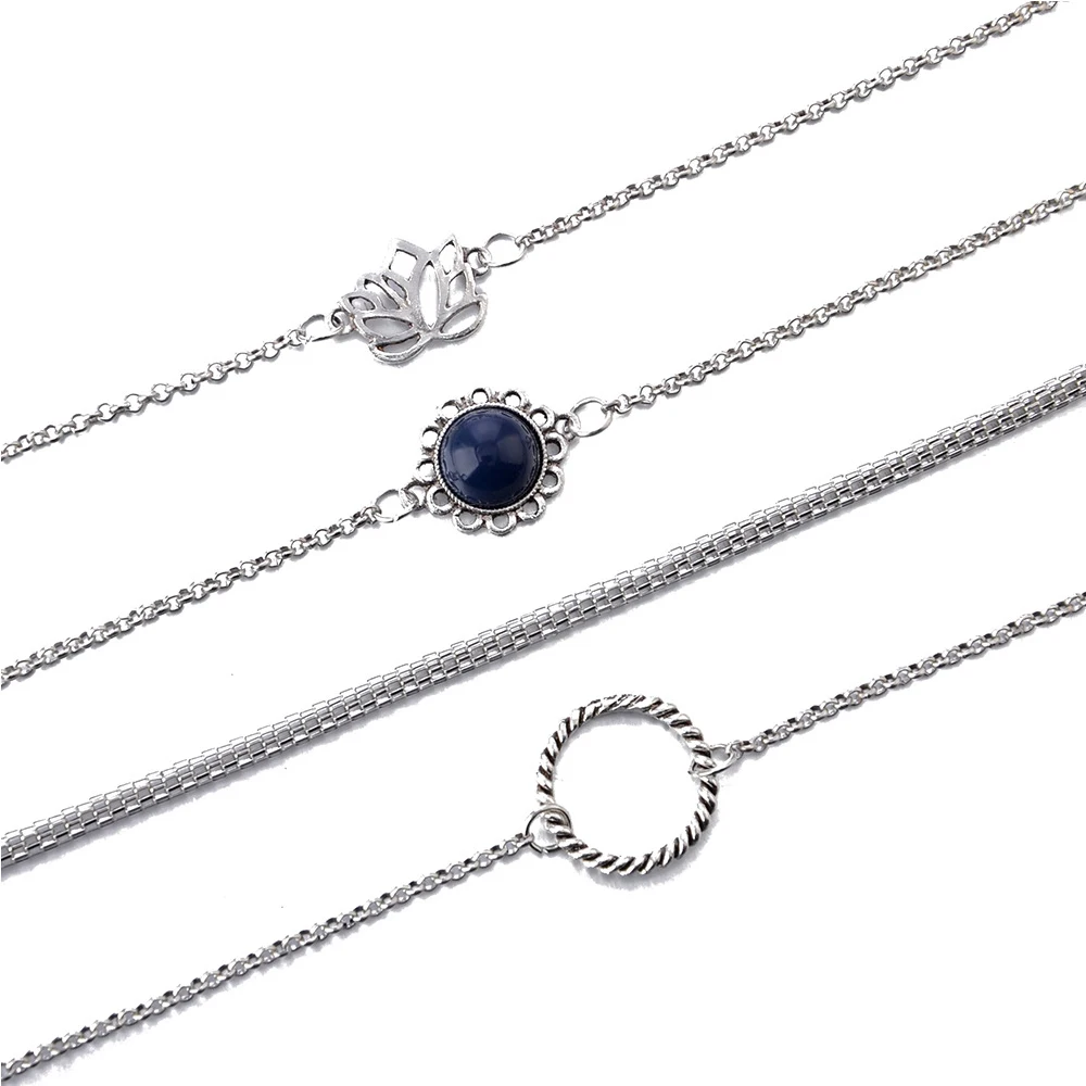 5 шт./компл. богемный изысканный черный драгоценный камень полый Лотос цепочка