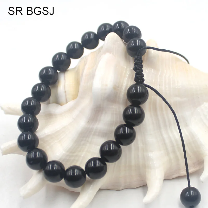 Free Shipping 6mm 8mm 10mm Women Jewelry Genuine Gem Stone Adjustable Yoga Boho Black Tourmaline Bracelet 7" 7.5" 8"|black tourmaline