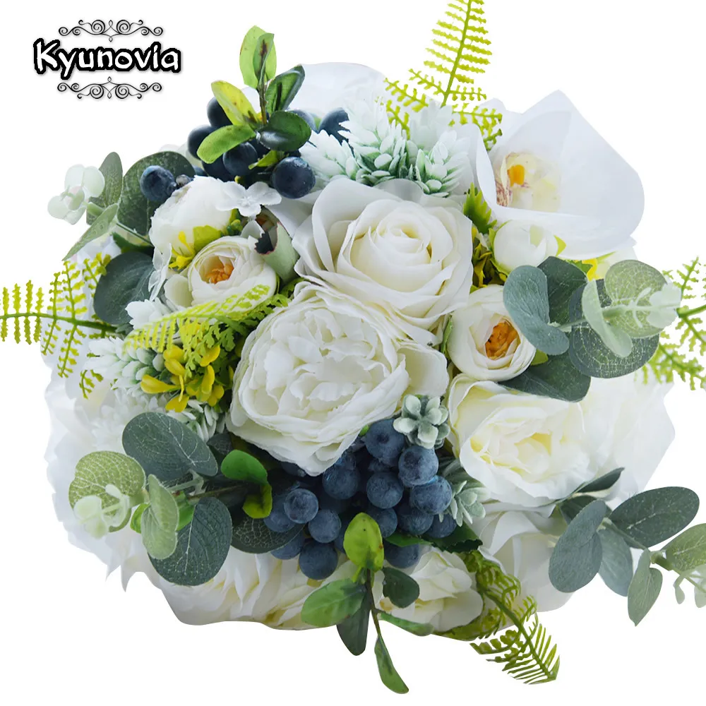 Зеленый Свадебный букет Kyunovia свадебный из роз с ягодой Маунтин луг FE48|bridal flowers|bridal