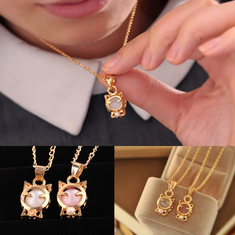 

Мода для девочек Lucky Cat Искусственный Жемчужный бант кулон в форме ожерелья белый розовый кулон очаровательный ювелирное изделие