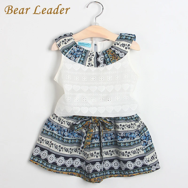 Bear Leader/комплекты для девочек Новинка года, брендовая летняя детская одежда рубашка в полоску с рукавами-крылышками+ Милая юбка-штаны комплект из 2 предметов, одежда для девочек для От 2 до 6 лет