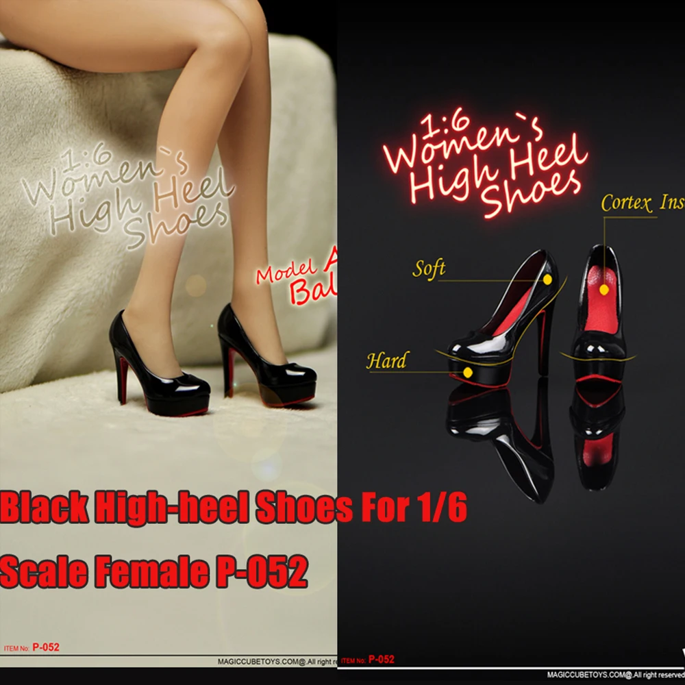 

1:6th P-052 Fashion Female Shoes High heeled 1/6 Scale Action Figure Female Black High-heel Shoes F 12"1:6 Ph jiaou Body Figure