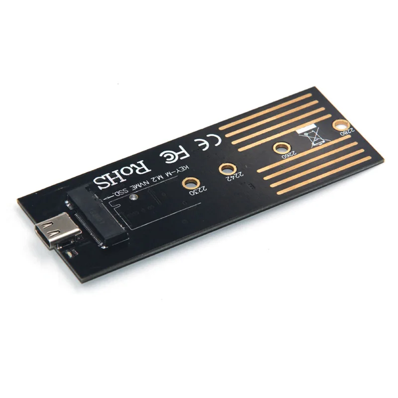 Silver Aluminum HDD Case USB3.1 to PCIE NVME M2 SSD Enclosure with Type C Cable M.2 NGFF M Key Heatsink Hole HDD Box for M.2 SSD