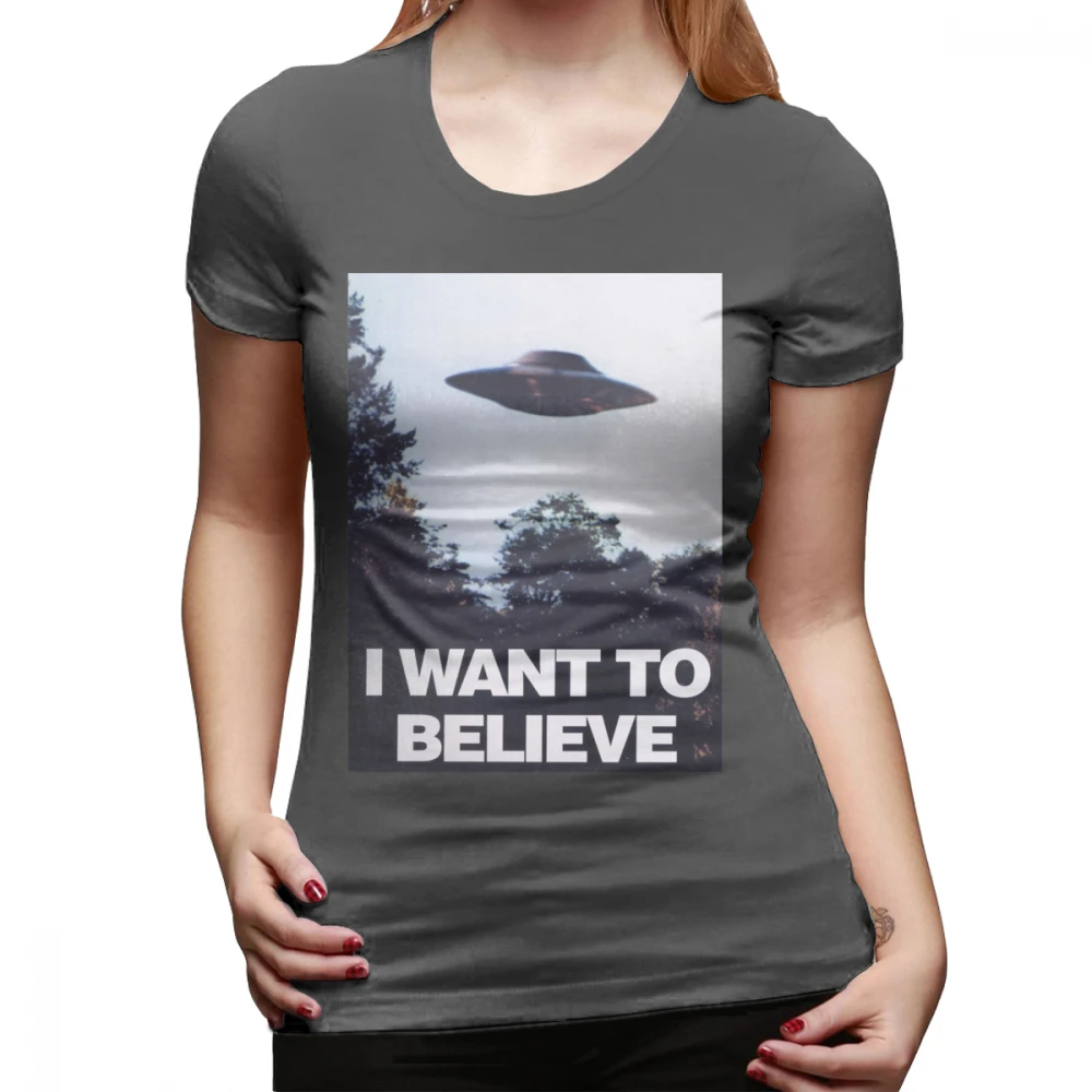 Женская футболка с круглым вырезом надписью I Want To Believe | одежда