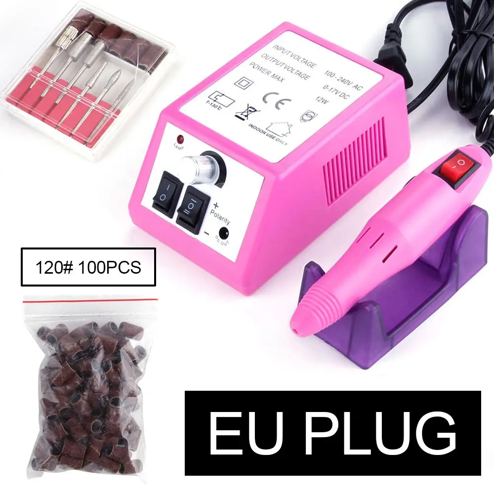 Pink EU Plug Set2 Дрель для ногтей, электрический аппарат для маникюра, гель для удаления кутикулы, фрезерные керамические сверла, набор фрез для педикюра, машинка для маникюра, дизайн ногтей - Цвет: Pink EU Plug Set2