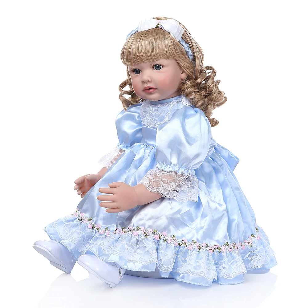 60 см reborn baby girl doll принцесса с длинными вьющимися светлыми волосами кукла игрушка