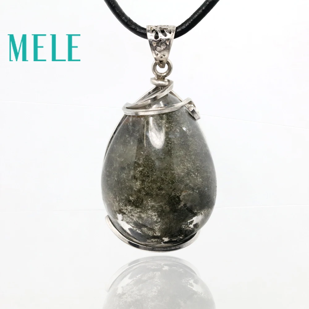 

MELE natural green ghost phantom garden crystal pendants for women and man,22X31mm water drop shape with beautiful landscape