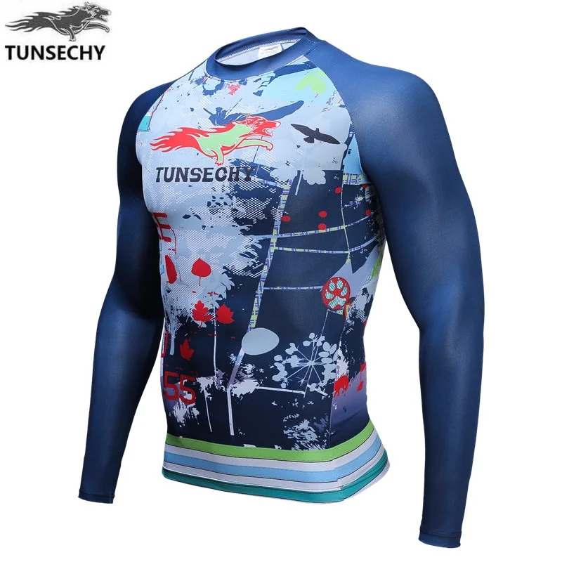 Мужская футболка с длинными рукавами TUNSECHY модная круглым вырезом и цифровой