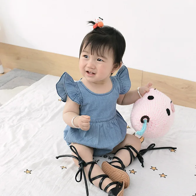 [Bosudhsou] tx-5 Newborn Baby Girl Romper Fly Sleeve Denim Clothes Cute Bebes Summer Outfit Sunsuit Jumpsut Children Clothing | Детская