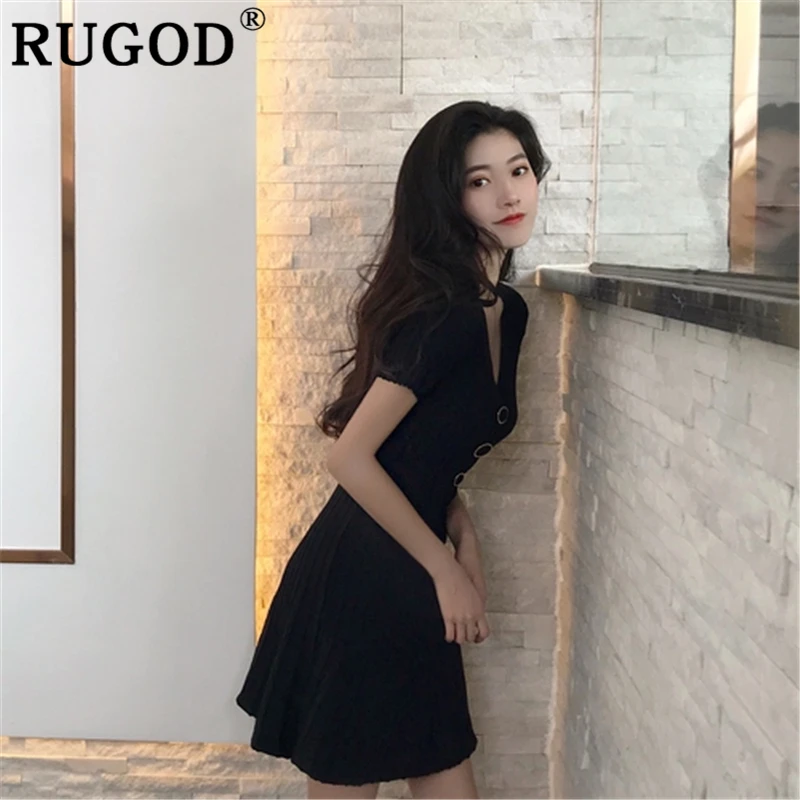 Женское трикотажное мини-платье RUGOD однотонное платье-туника А-силуэта с