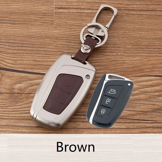 Brown Цинковый сплав+ кожа автомобильный чехол для брелка с ключом цепь для hyundai Grand Santa Fe IX45 2013 чехол для ключей аксессуары для дистанционного управления - Название цвета: Brown