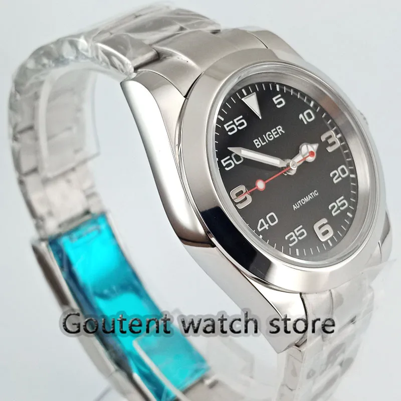 40 мм автоматические мужские часы светящиеся вручную зеленый черный циферблат