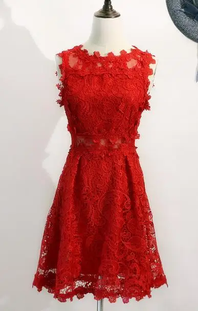 Женское кружевное платье без рукавов Красное ажурное на бретелях лето 2020|lace dress|red