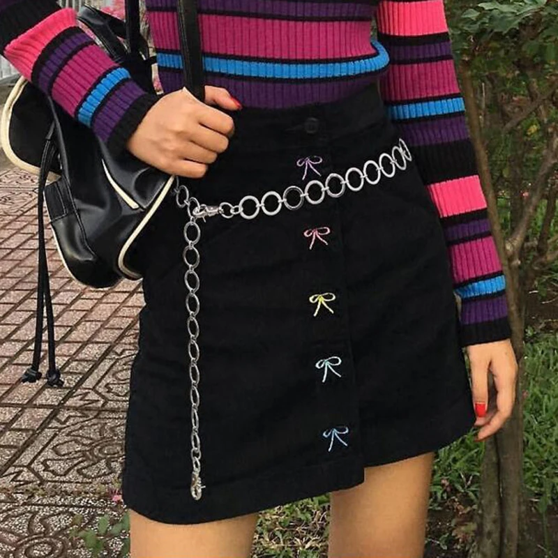 Ремень женский в стиле панк пояс-цепочка для джинсов и платьев металлический