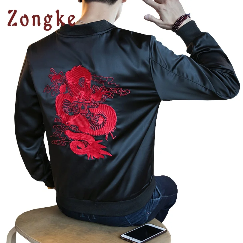 2018 новый китайский дракон вышивка Курточка бомбер пальто Для мужчин Jaqueta Masculina