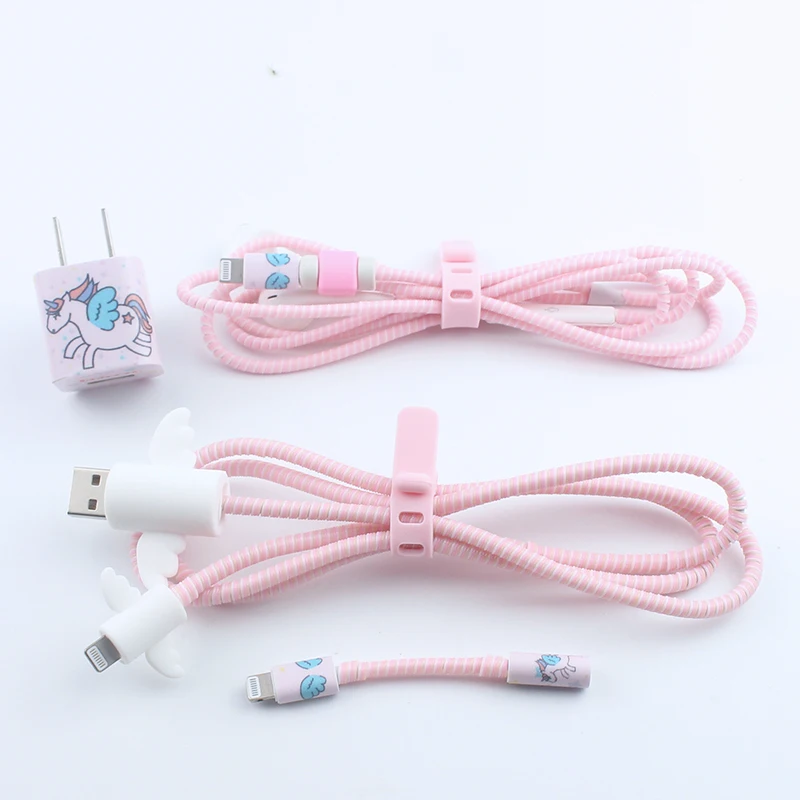 Мороженое милый мультфильм USB кабель наушники протектор набор с кабелем Стикеры для намотки Спиральный шнур протектор для iphone