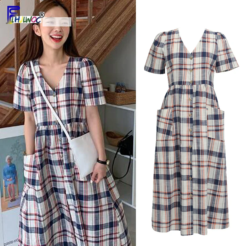 Женская длинная одежда в Корейском стиле модель 2019 года с коротким рукавом