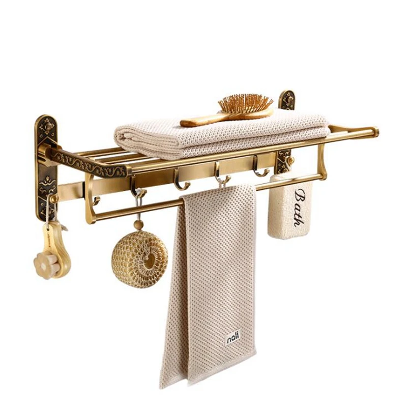 Towel Shelf Античные бронзовые резные алюминиевые аксессуары для ванной приспособление для ванной Аппаратные средства Наборы полотенец полка бумажный держатель ткань крюк MLS8220 - Цвет: Towel Shelf