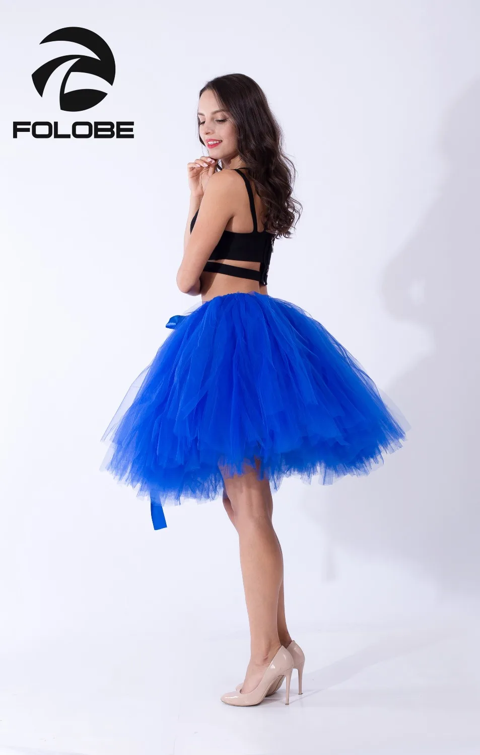 FOLOBE Королевский синий ручной работы миди тюль юбка пачка юбки женские Бальные