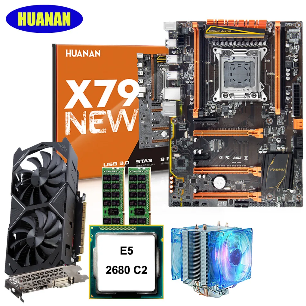 Материнская плата huanan Zhi deluxe X79 с M.2 cpu Xeon E5 2680 2,7 ГГц с кулером оперативной памяти 32 Гб(2*16 Гб) DDR3 RECC видеокарта GTX1050Ti 4G