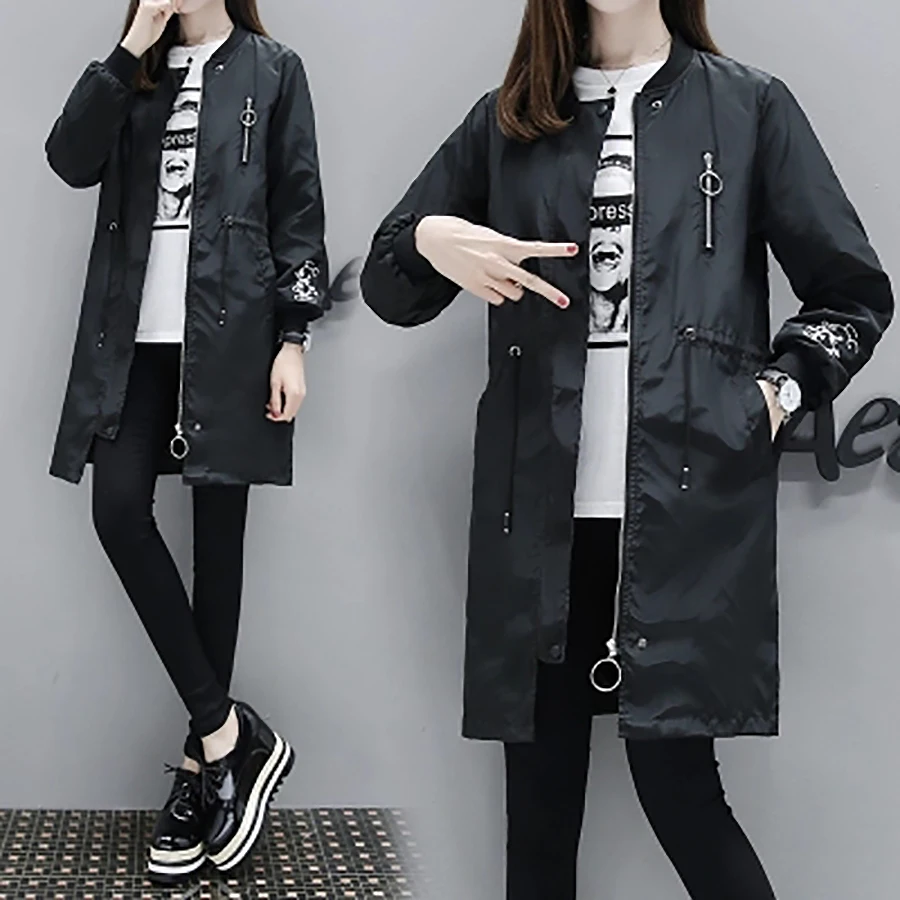 Белая черная винтажная ветровка Женский Осенний длинный Тренч уличная мода