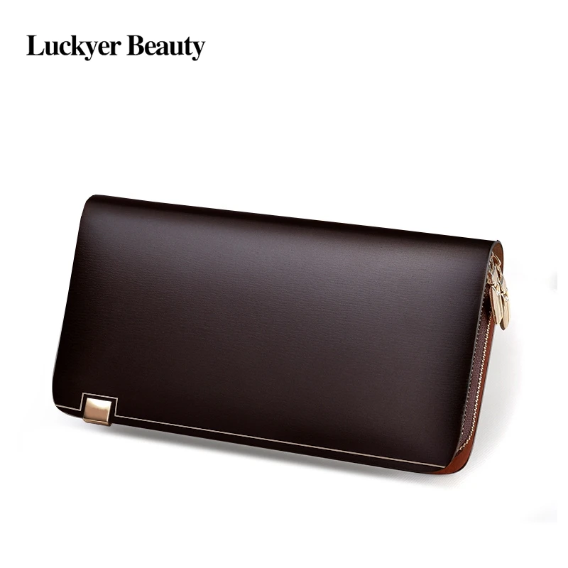 Деловой мужской длинный кошелек дизайнерский двойной молнией однотонный