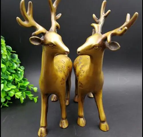 Old China brass A pair of Sika Deer Furniture decoration Statues