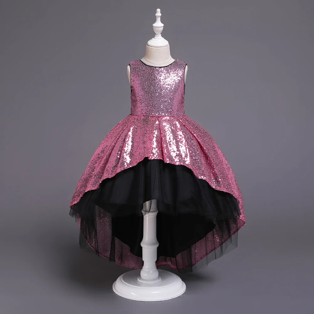 Новое платье принцессы с блестками черное отстроченным хвостом и цветочным