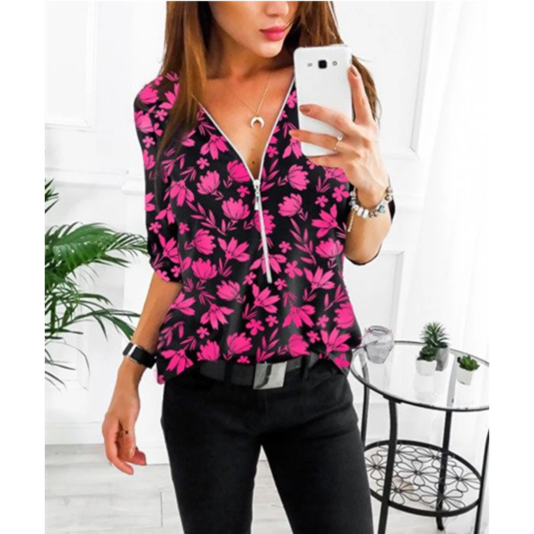 Женская рубашка с длинным рукавом и цветочным принтом сексуальная Свободная