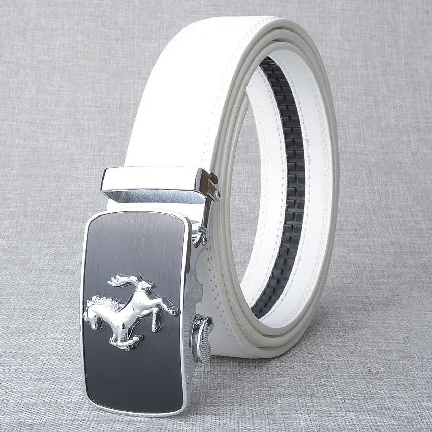 white sliver buckle Модные Спортивные лошади дизайнеры Автоматическая пряжка из натуральной кожи роскошные ремни офисные ремни для мужчин Ceinture Homme - Цвет: white sliver buckle