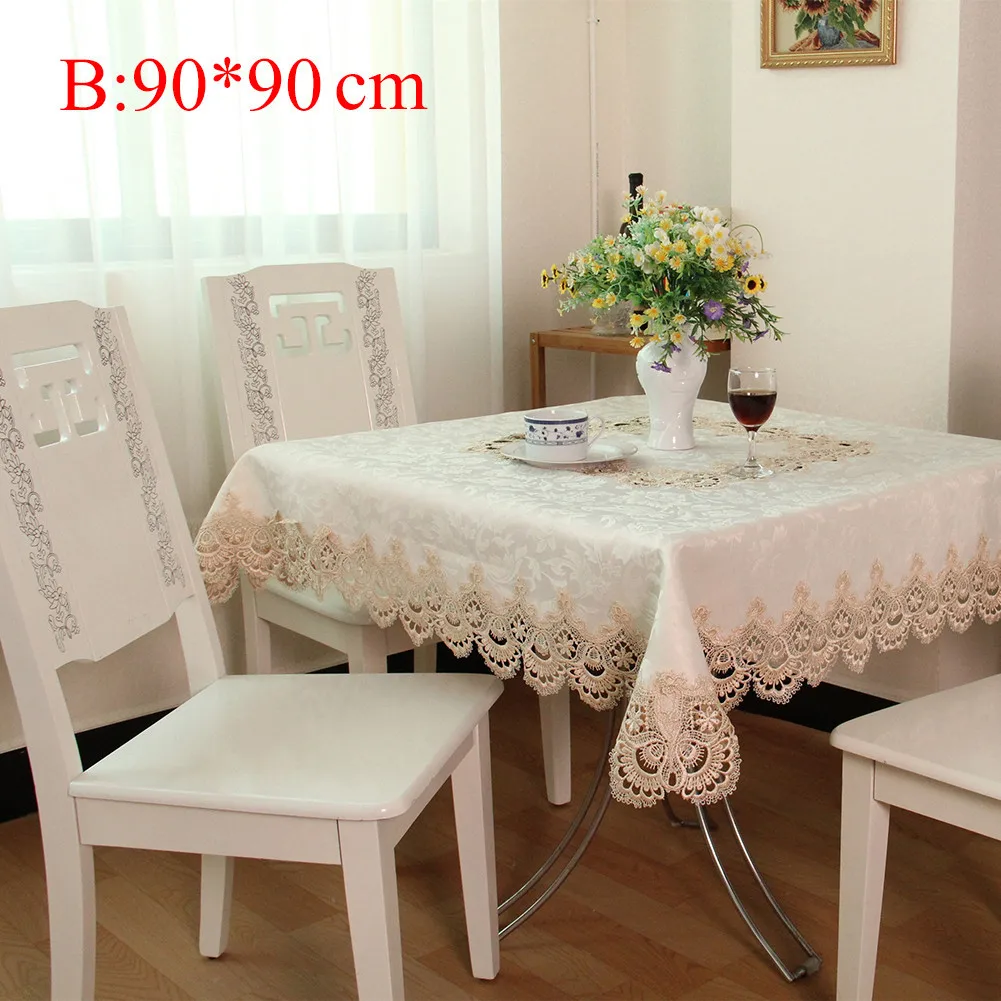 90x90cm Скатерть с вышивкой в Европейском стиле, Водорастворимая кружевная, для дома, вечерние, свадебные, для гостиной, ресторана, украшение, скатерть - Цвет: 90x90cm