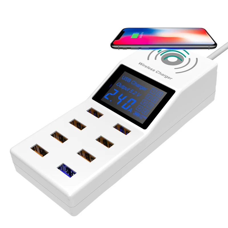 8 портов USB беспроводное зарядное устройство для iphone Huawei Samsung умный ЖК дисплей