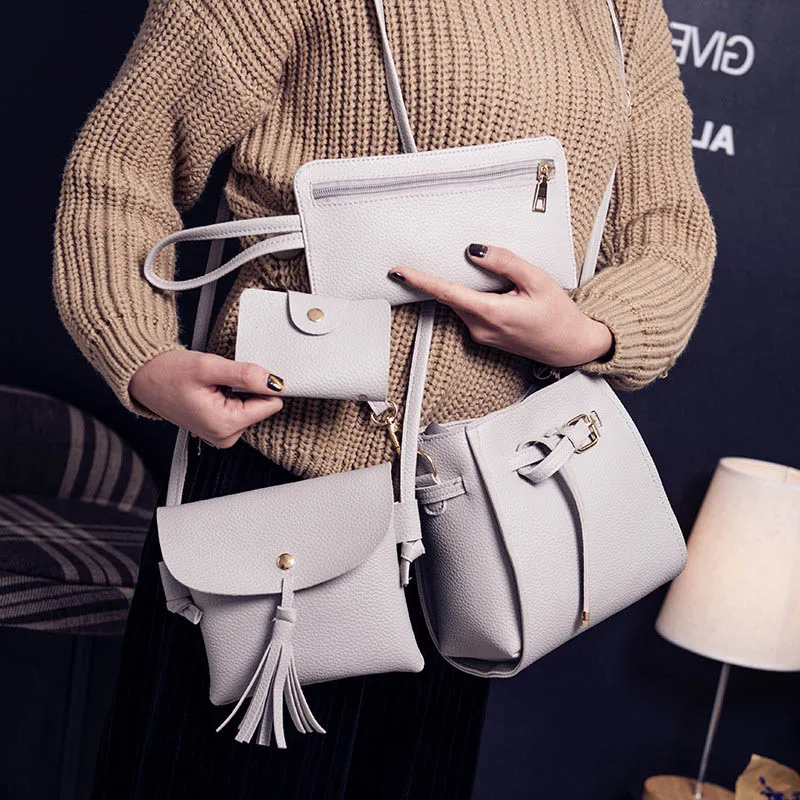 4 шт./компл. женская сумка мессенджер для карт кожаная однотонная с кисточками