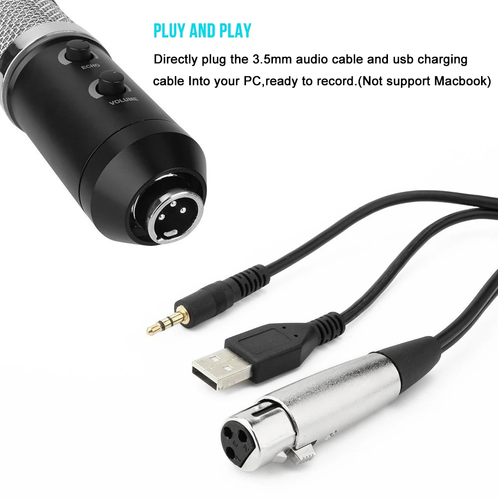 GEVO MK F200FL Computer Microphone Condenser Wired 3.5mm Cable Professional USB Mic For Karaoke PC Studio Recording With Tripod