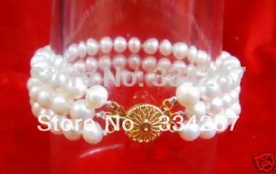 7-8 мм красивая 3 ряда белый жемчуг браслет | Браслеты