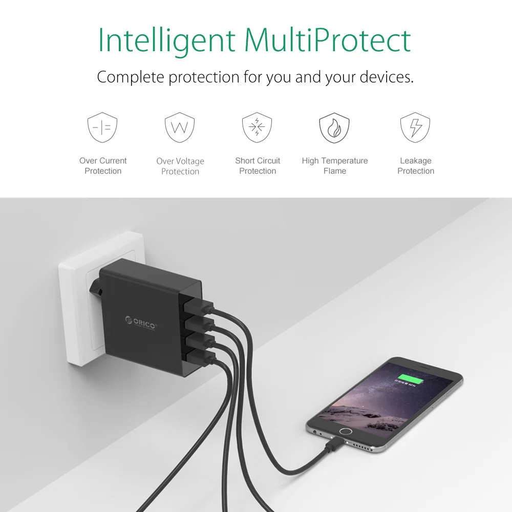 ORICO 4 порта настенное USB зарядное устройство для телефона 5V2. 4A* 4 6A30W общий выход для iPhone планшета