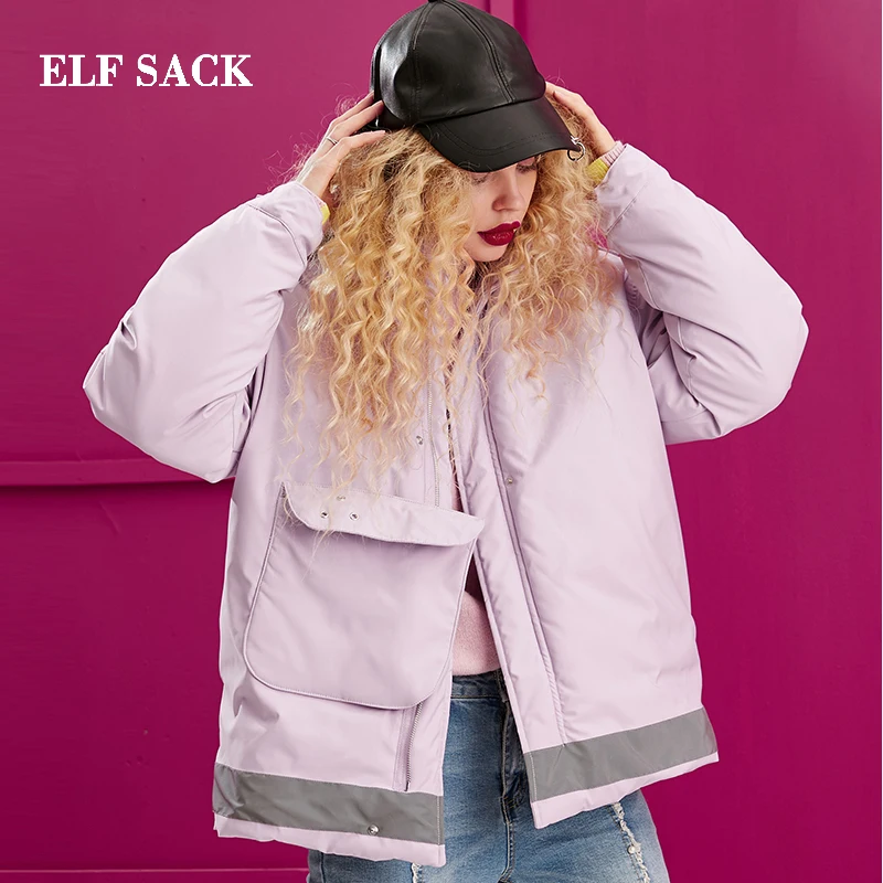 ELFSACK новинка 90% белый утиный пух куртки для женщин повседневные с широкой талией