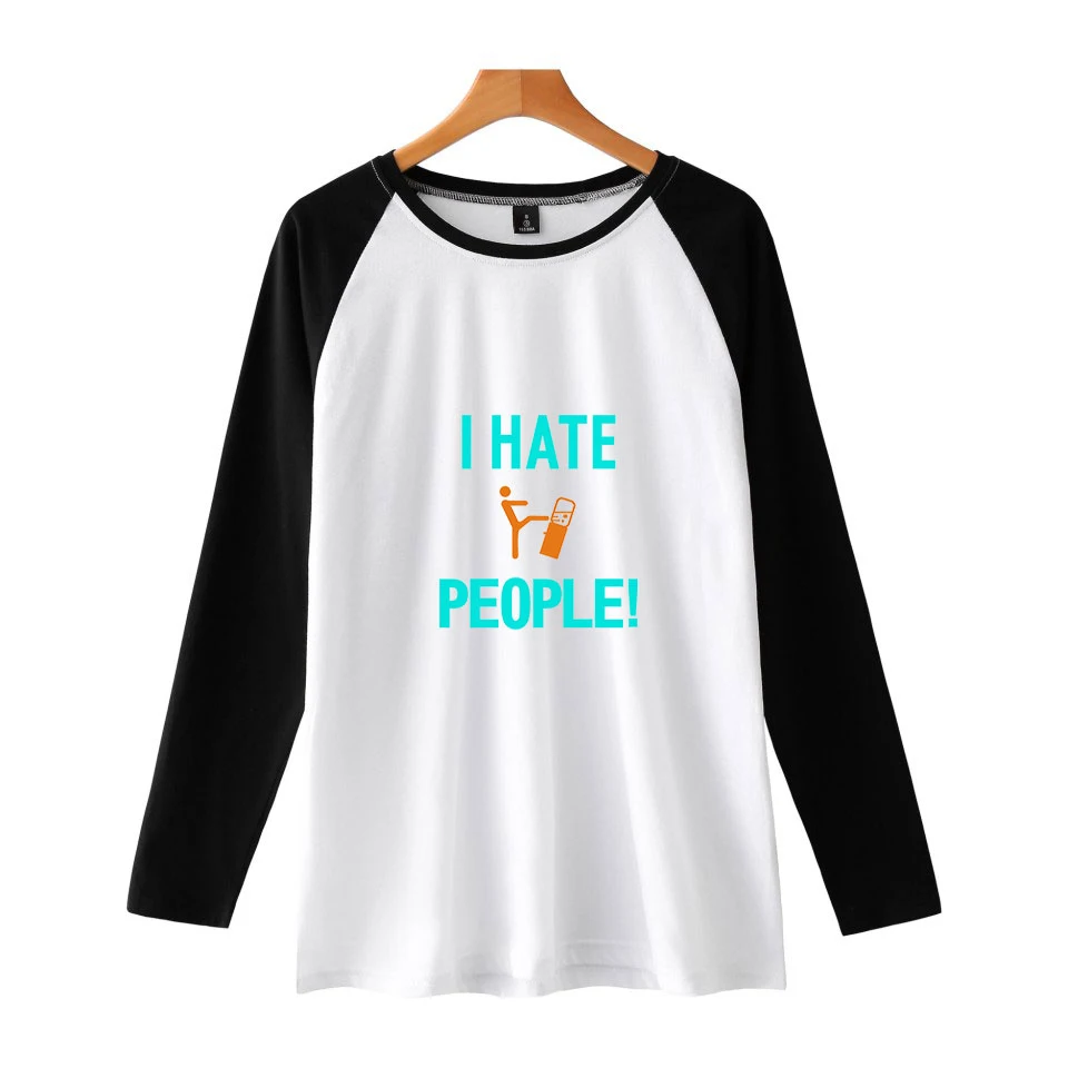 Новинка женская футболка с длинными рукавами и принтом I Hate People kawaii для отдыха в