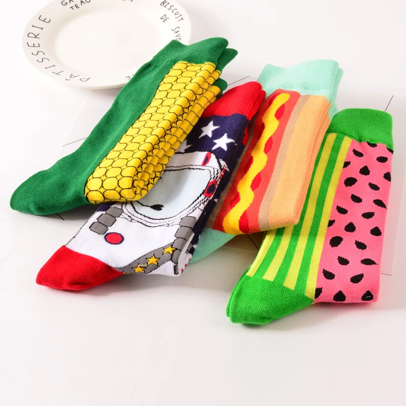 Носки мужские длинные х/б с принтом арбуза кукурузы|cotton socks for men|socks mencotton |