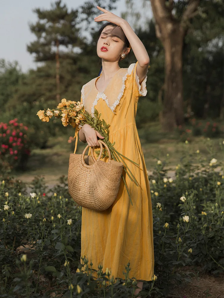 Ubei/летнее винтажное кружевное платье с воротником в стиле Питера Пэна высокой