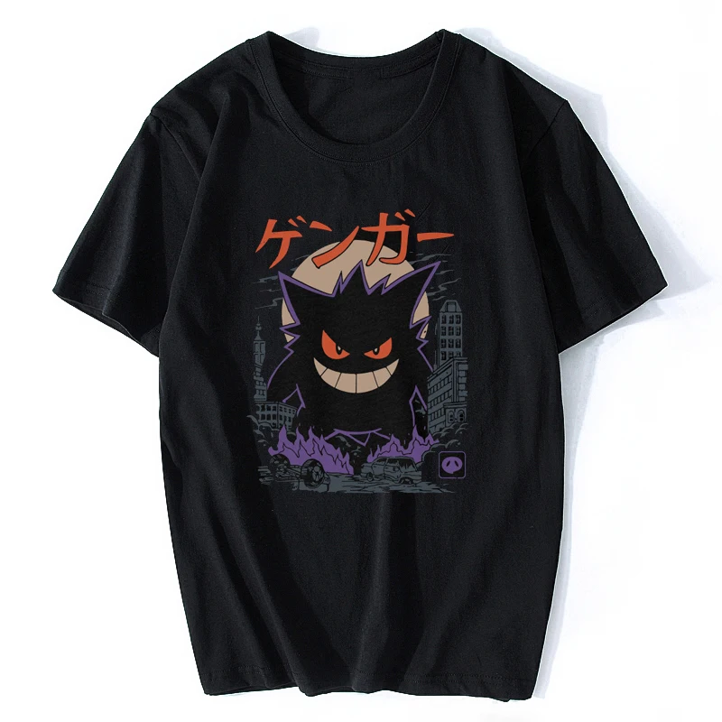 Черный Gengar Kaiju японский стиль Покемон Футболка мужская футболка хлопок короткий рукав o-образный вырез топы футболки Мода - Цвет: Черный